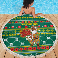 Togo Christmas Beach Blanket with Santa Poinsettia Flower Tree Gifts and African Print Pattern - Wonder Print Shop