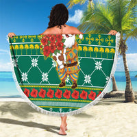 Togo Christmas Beach Blanket with Santa Poinsettia Flower Tree Gifts and African Print Pattern - Wonder Print Shop
