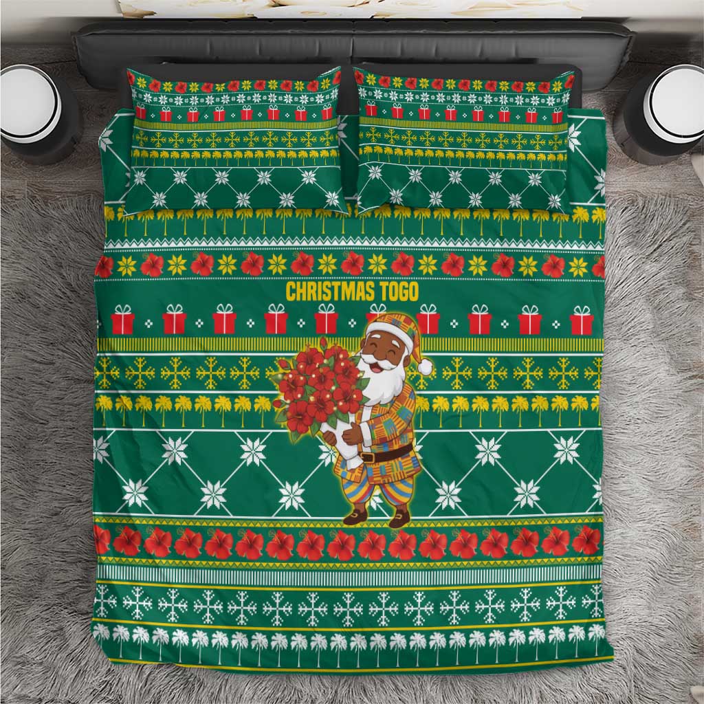 Togo Christmas Bedding Set with Santa Poinsettia Flower Tree Gifts and African Print Pattern - Wonder Print Shop
