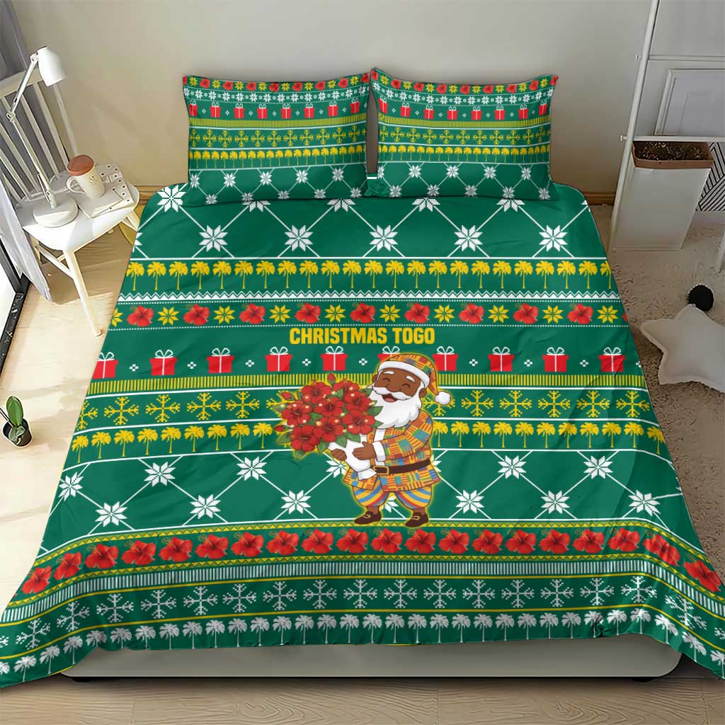 Togo Christmas Bedding Set with Santa Poinsettia Flower Tree Gifts and African Print Pattern - Wonder Print Shop