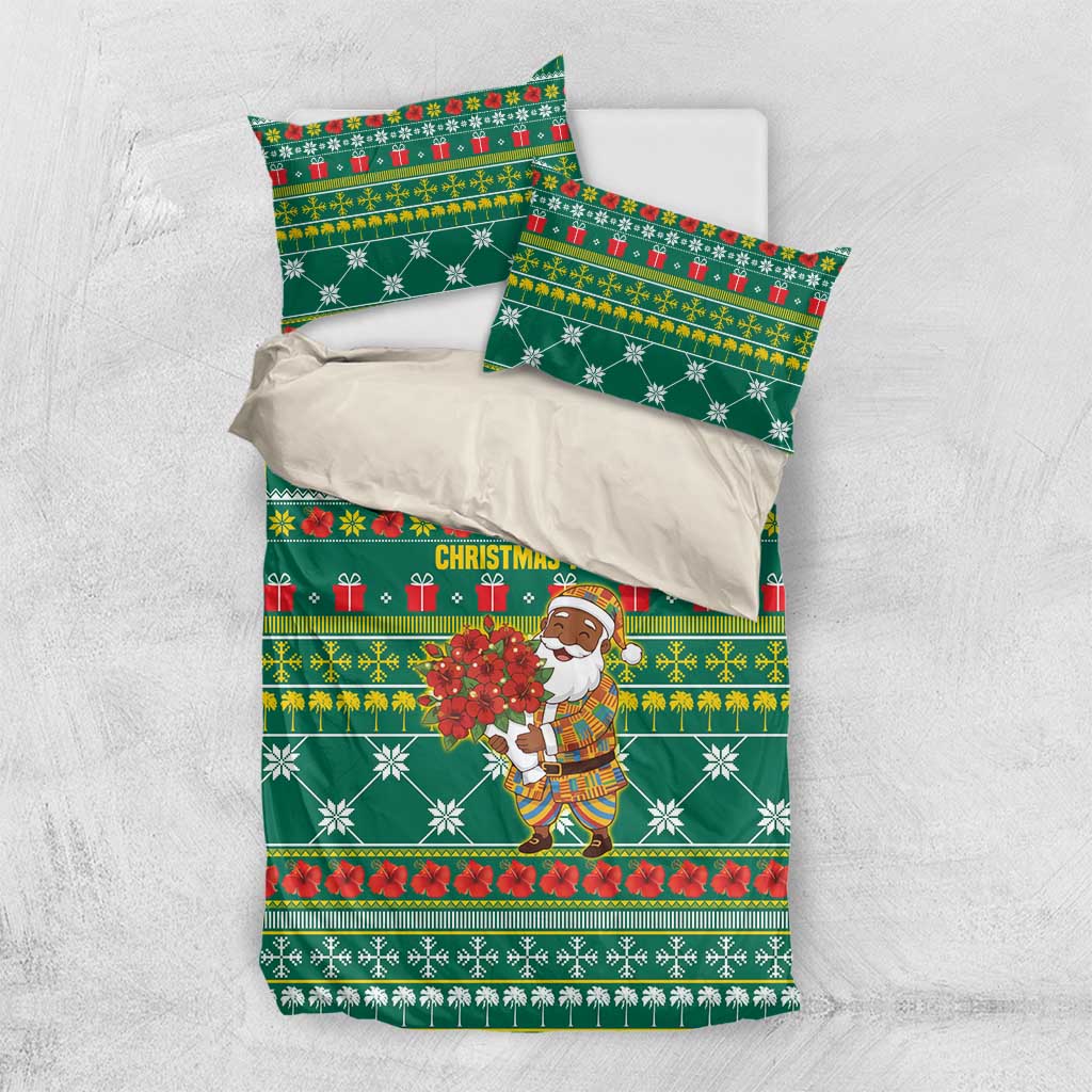 Togo Christmas Bedding Set with Santa Poinsettia Flower Tree Gifts and African Print Pattern - Wonder Print Shop