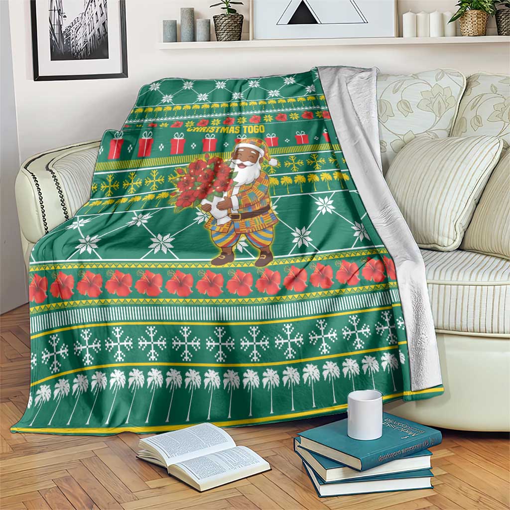 Togo Christmas Blanket with Santa Poinsettia Flower Tree Gifts and African Print Pattern - Wonder Print Shop