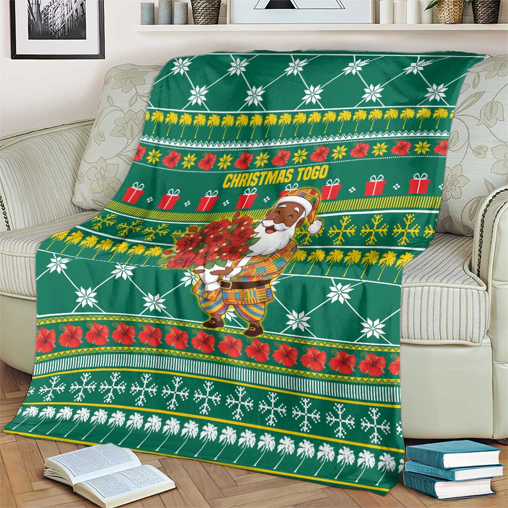 Togo Christmas Blanket with Santa Poinsettia Flower Tree Gifts and African Print Pattern - Wonder Print Shop
