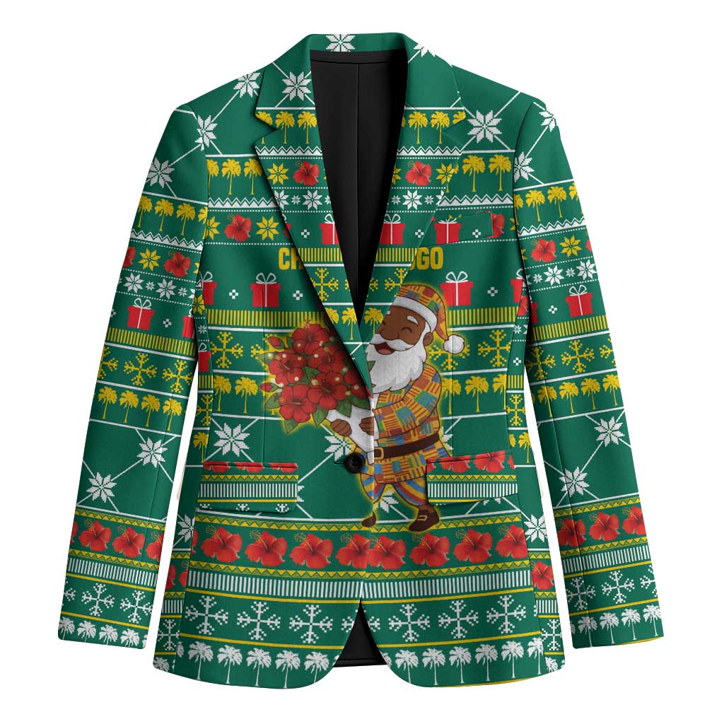 Togo Christmas Blazer with Santa Poinsettia Flower Tree Gifts and African Print Pattern - Wonder Print Shop