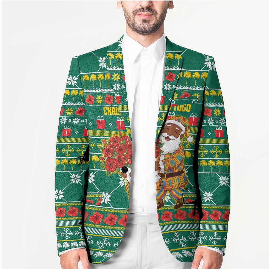 Togo Christmas Blazer with Santa Poinsettia Flower Tree Gifts and African Print Pattern - Wonder Print Shop