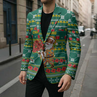 Togo Christmas Blazer with Santa Poinsettia Flower Tree Gifts and African Print Pattern - Wonder Print Shop