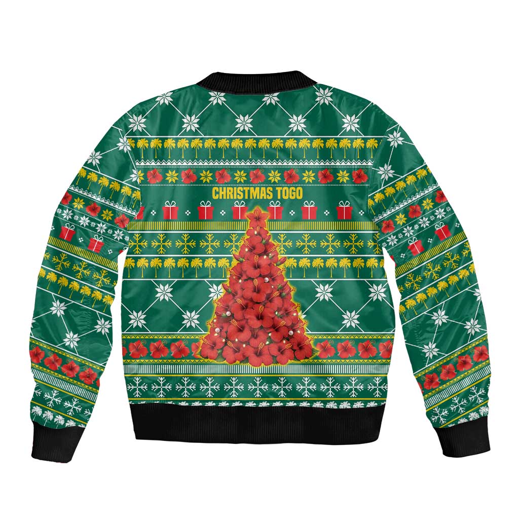 Togo Christmas Bomber Jacket with Santa Poinsettia Flower Tree Gifts and African Print Pattern - Wonder Print Shop