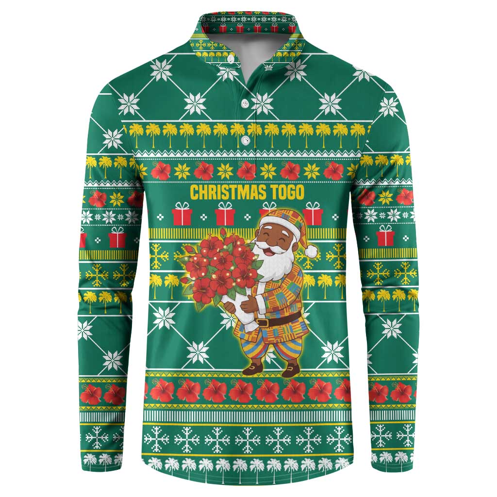 Togo Christmas Button Sweatshirt with Santa Poinsettia Flower Tree Gifts and African Print Pattern - Wonder Print Shop