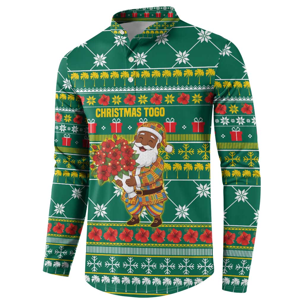 Togo Christmas Button Sweatshirt with Santa Poinsettia Flower Tree Gifts and African Print Pattern - Wonder Print Shop