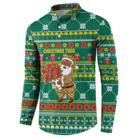 Togo Christmas Button Sweatshirt with Santa Poinsettia Flower Tree Gifts and African Print Pattern - Wonder Print Shop