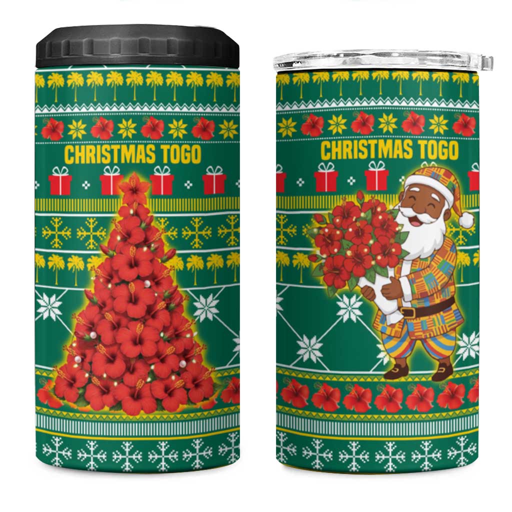 Togo Christmas 4 in 1 Can Cooler Tumbler with Santa Poinsettia Flower Tree Gifts and African Print Pattern - Wonder Print Shop