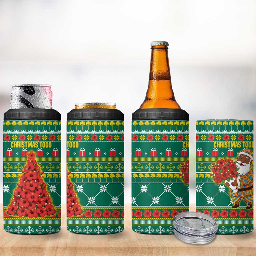 Togo Christmas 4 in 1 Can Cooler Tumbler with Santa Poinsettia Flower Tree Gifts and African Print Pattern - Wonder Print Shop