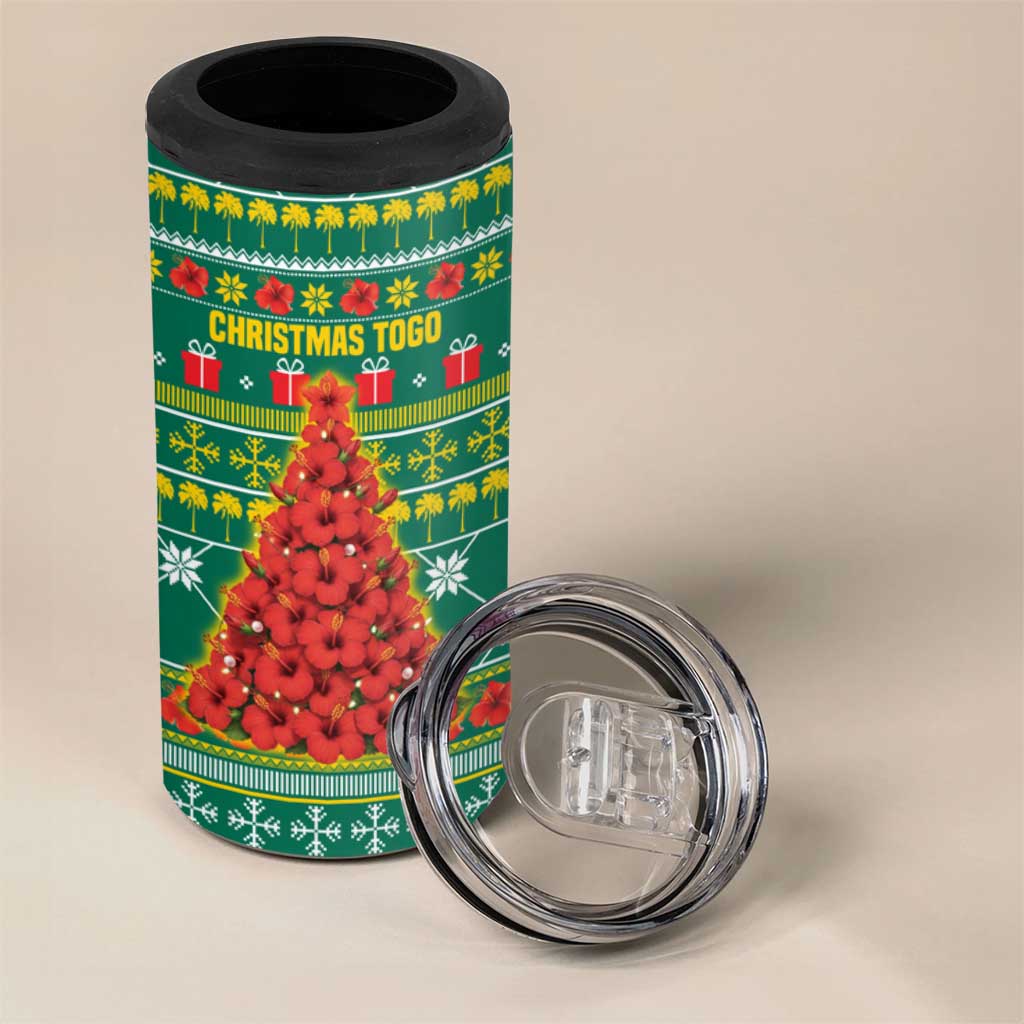 Togo Christmas 4 in 1 Can Cooler Tumbler with Santa Poinsettia Flower Tree Gifts and African Print Pattern - Wonder Print Shop