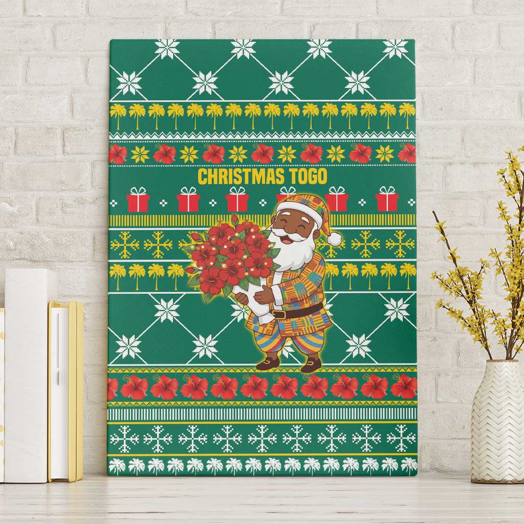 Togo Christmas Canvas Wall Art with Santa Poinsettia Flower Tree Gifts and African Print Pattern - Wonder Print Shop