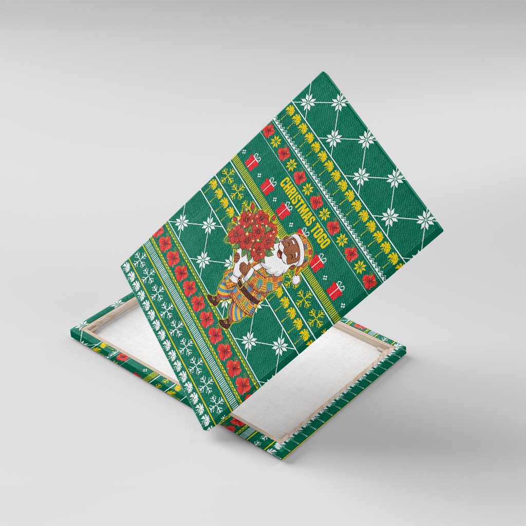 Togo Christmas Canvas Wall Art with Santa Poinsettia Flower Tree Gifts and African Print Pattern - Wonder Print Shop