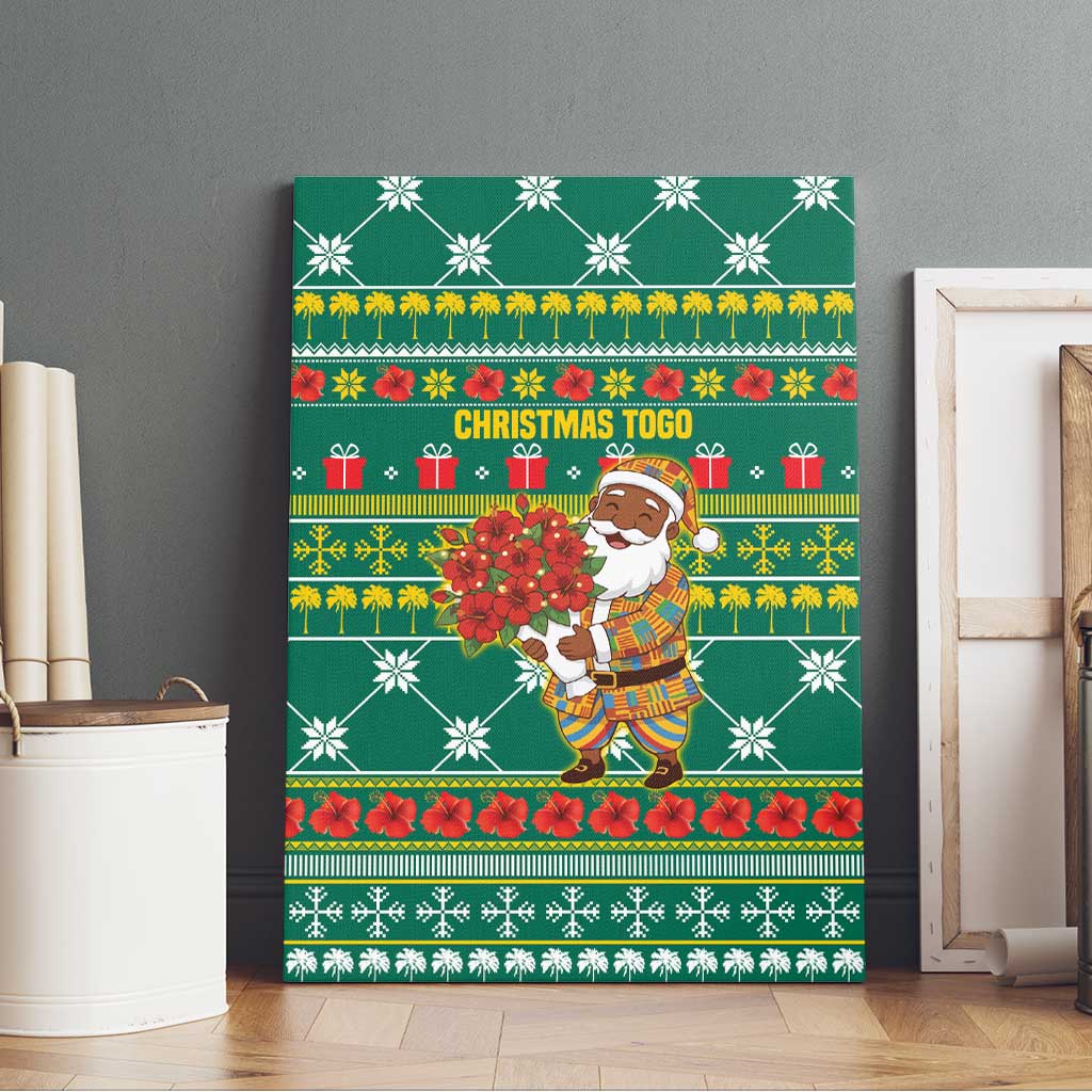 Togo Christmas Canvas Wall Art with Santa Poinsettia Flower Tree Gifts and African Print Pattern - Wonder Print Shop