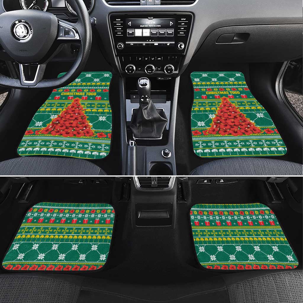 Togo Christmas Car Mats with Santa Poinsettia Flower Tree Gifts and African Print Pattern - Wonder Print Shop