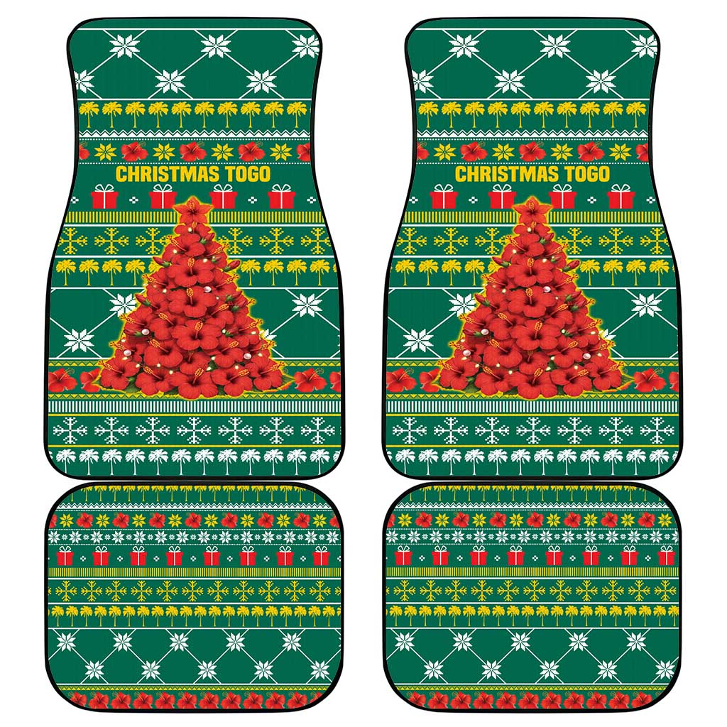 Togo Christmas Car Mats with Santa Poinsettia Flower Tree Gifts and African Print Pattern - Wonder Print Shop