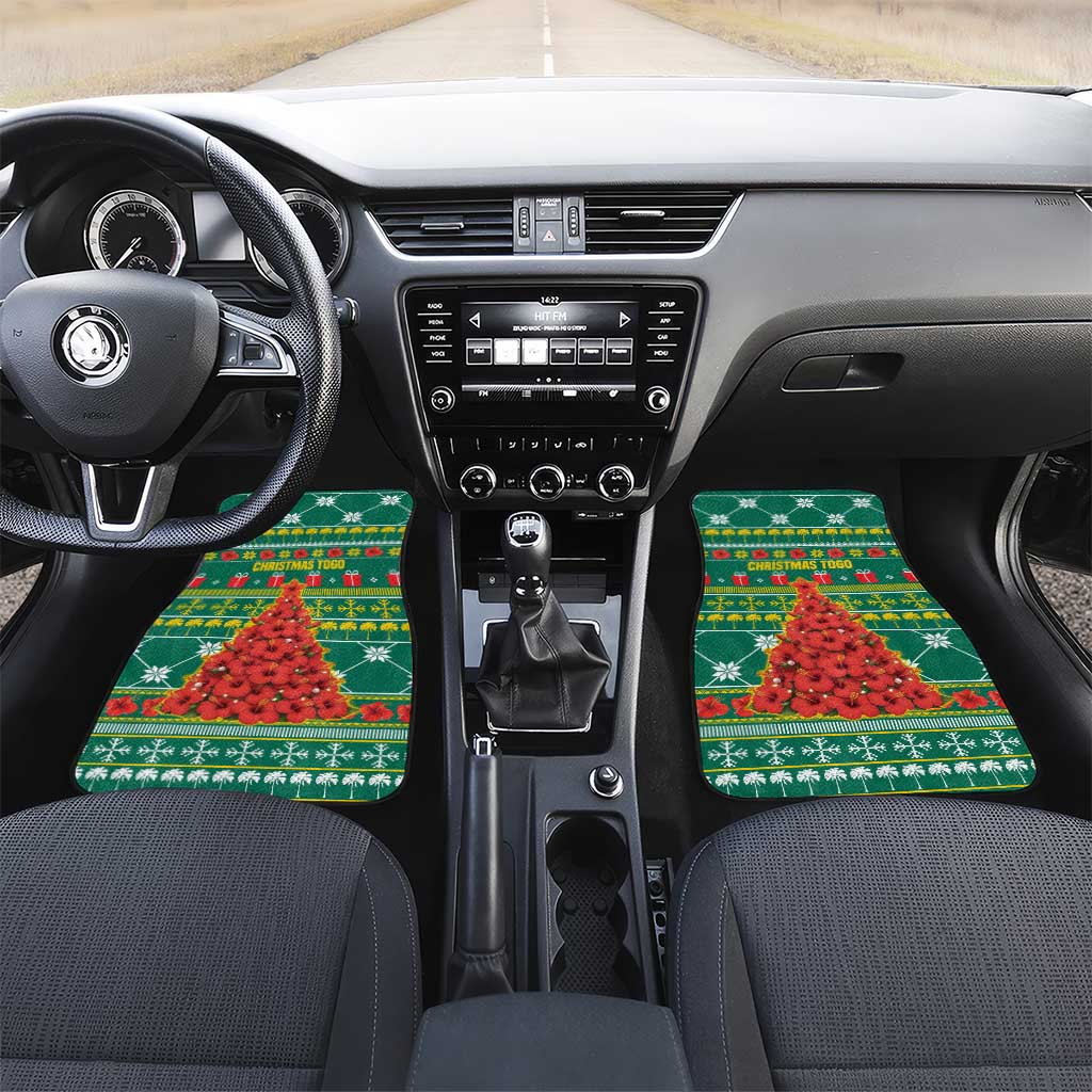 Togo Christmas Car Mats with Santa Poinsettia Flower Tree Gifts and African Print Pattern - Wonder Print Shop