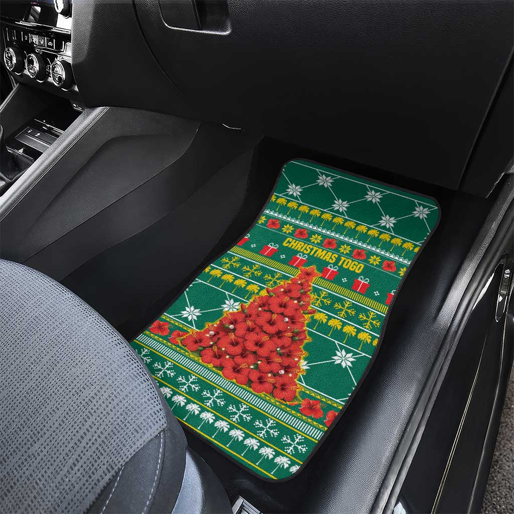Togo Christmas Car Mats with Santa Poinsettia Flower Tree Gifts and African Print Pattern - Wonder Print Shop