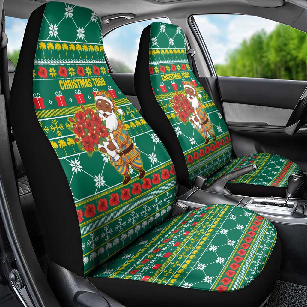 Togo Christmas Car Seat Cover with Santa Poinsettia Flower Tree Gifts and African Print Pattern - Wonder Print Shop