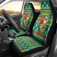 Togo Christmas Car Seat Cover with Santa Poinsettia Flower Tree Gifts and African Print Pattern - Wonder Print Shop