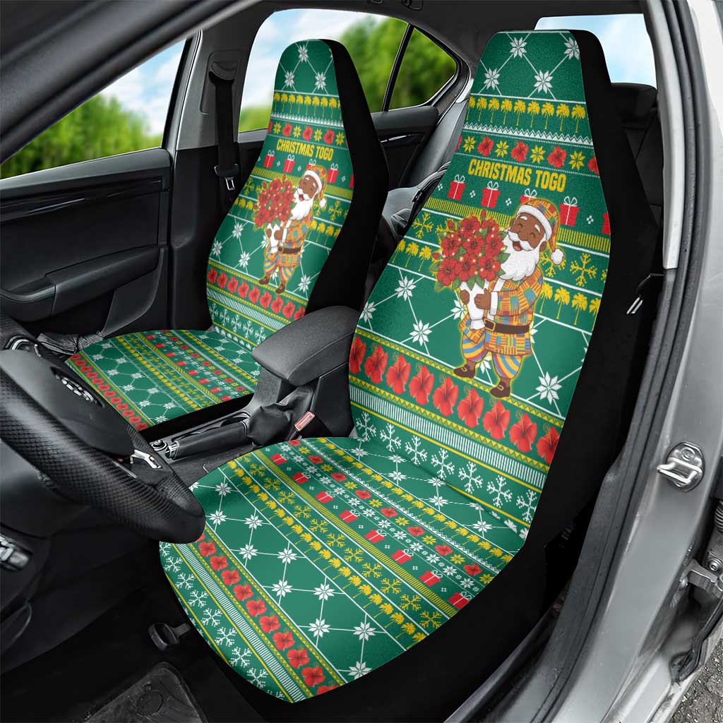 Togo Christmas Car Seat Cover with Santa Poinsettia Flower Tree Gifts and African Print Pattern - Wonder Print Shop