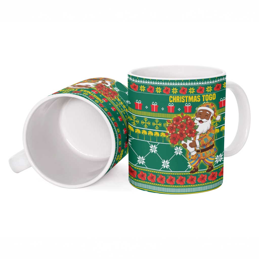 Togo Christmas Ceramic Mug with Santa Poinsettia Flower Tree Gifts and African Print Pattern - Wonder Print Shop