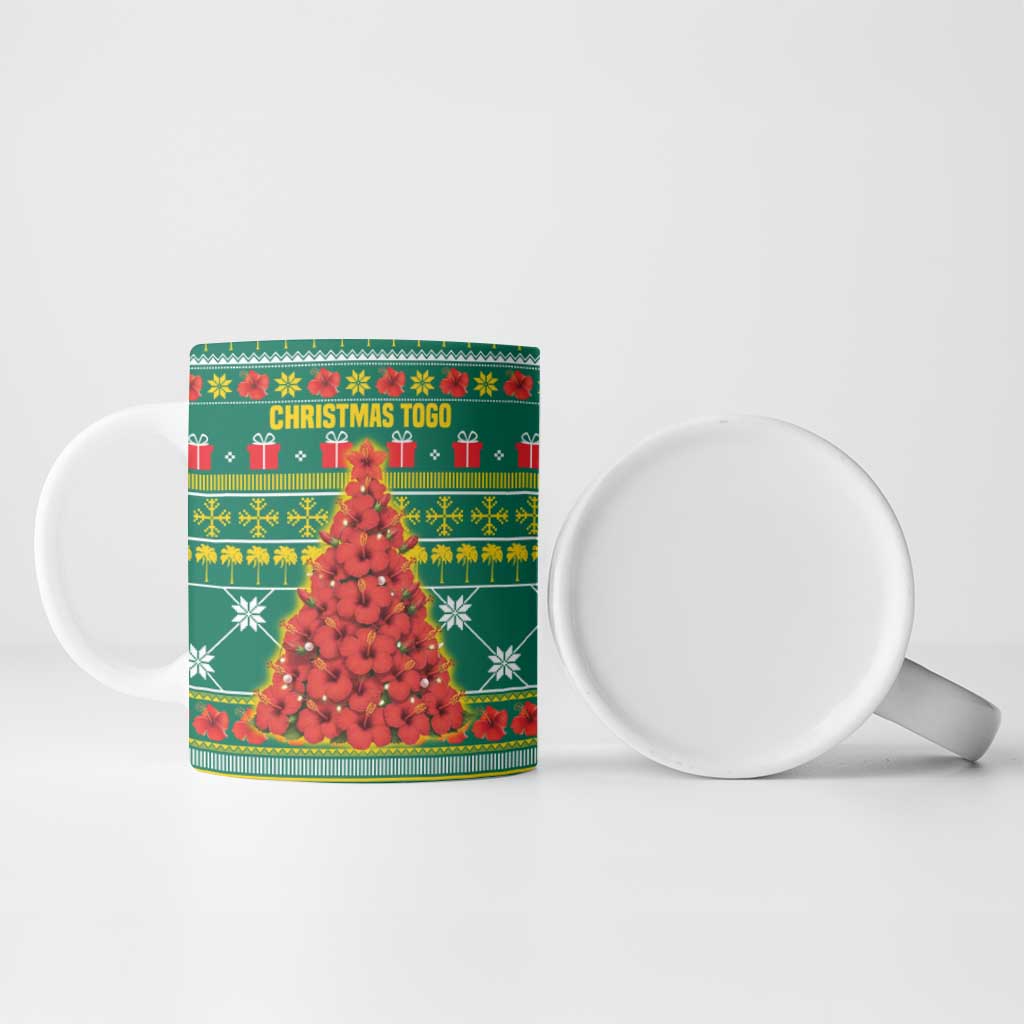 Togo Christmas Ceramic Mug with Santa Poinsettia Flower Tree Gifts and African Print Pattern - Wonder Print Shop