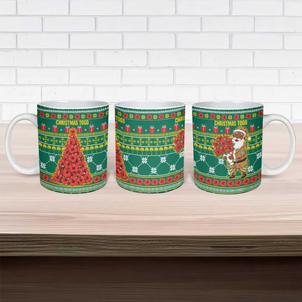 Togo Christmas Ceramic Mug with Santa Poinsettia Flower Tree Gifts and African Print Pattern - Wonder Print Shop
