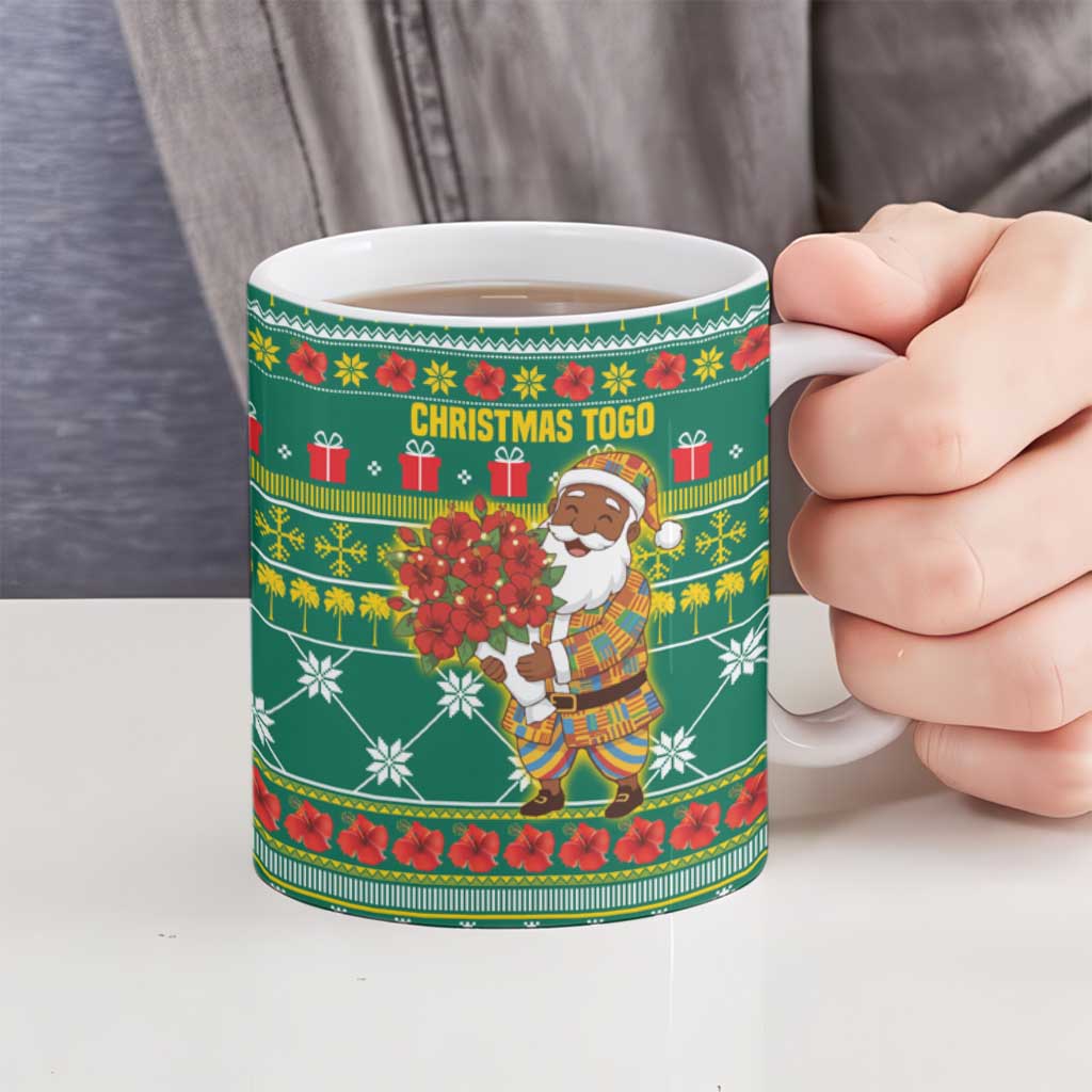 Togo Christmas Ceramic Mug with Santa Poinsettia Flower Tree Gifts and African Print Pattern - Wonder Print Shop
