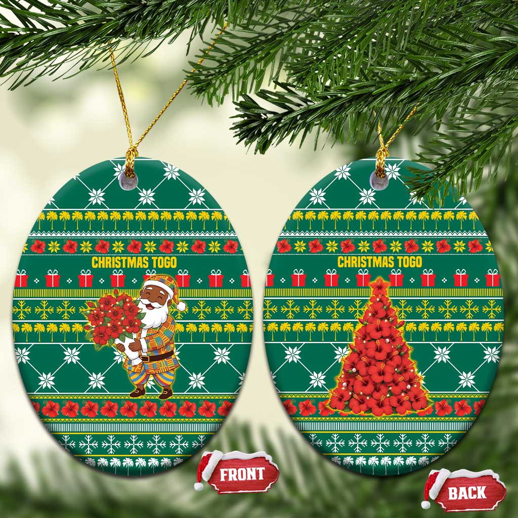 Togo Christmas Ceramic Ornament with Santa Poinsettia Flower Tree Gifts and African Print Pattern - Wonder Print Shop