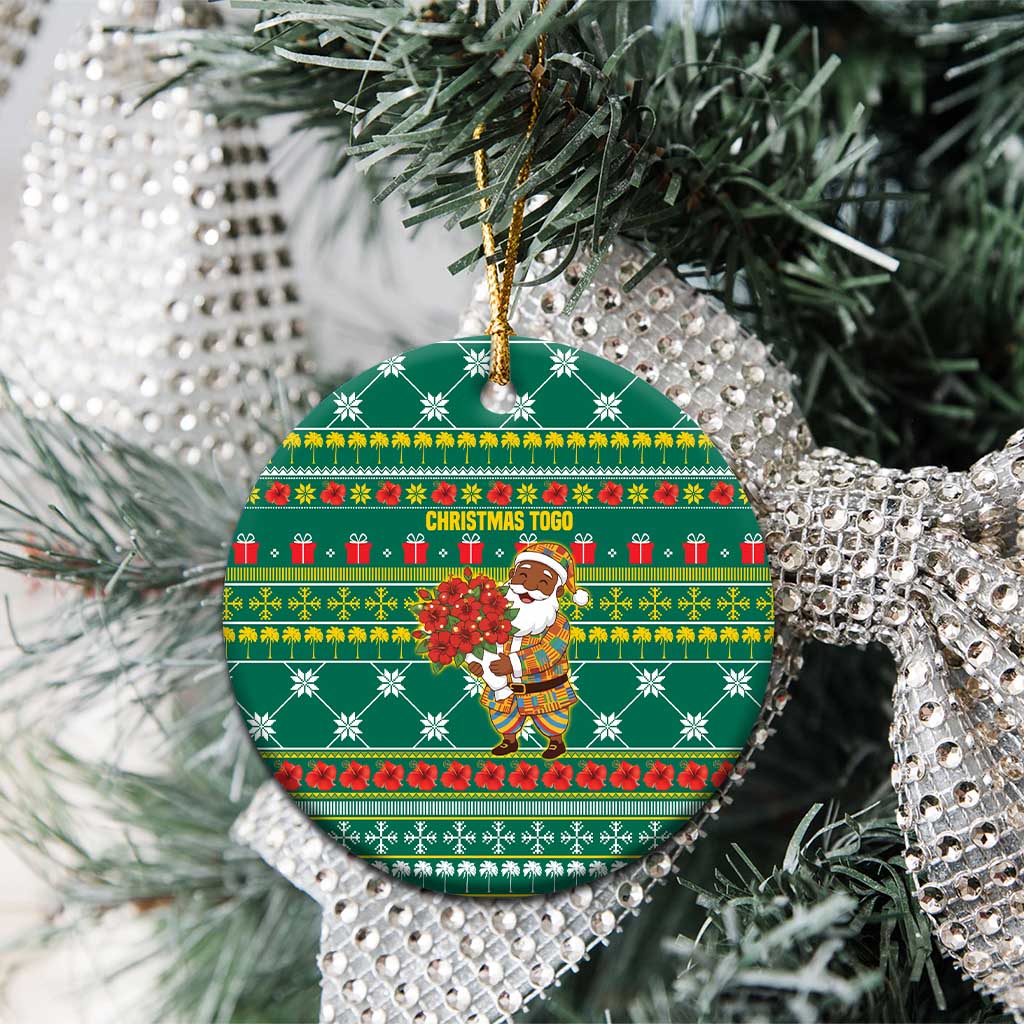Togo Christmas Ceramic Ornament with Santa Poinsettia Flower Tree Gifts and African Print Pattern - Wonder Print Shop