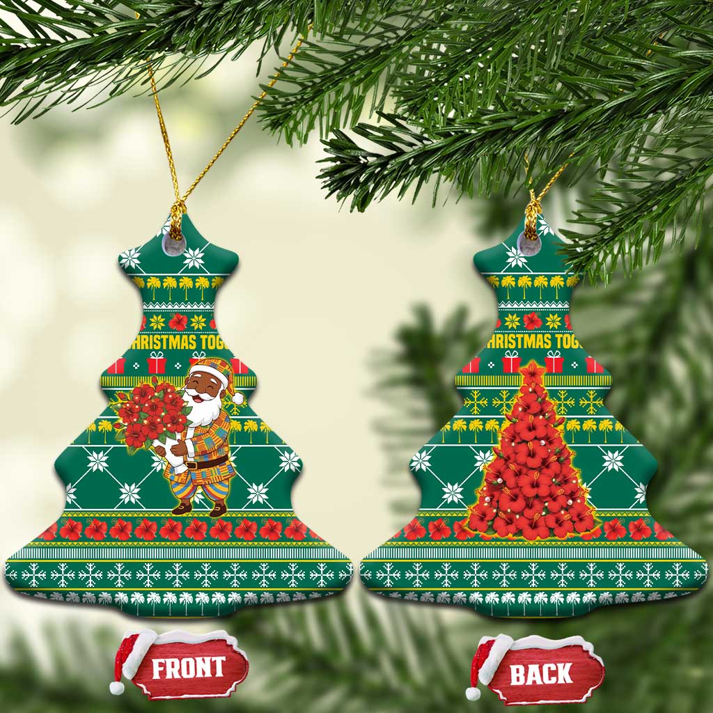 Togo Christmas Ceramic Ornament with Santa Poinsettia Flower Tree Gifts and African Print Pattern - Wonder Print Shop
