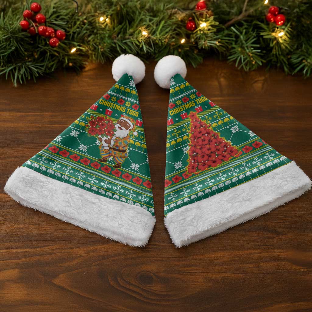 Togo Christmas Santa Hat with Santa Poinsettia Flower Tree Gifts and African Print Pattern - Wonder Print Shop