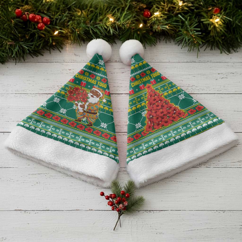 Togo Christmas Santa Hat with Santa Poinsettia Flower Tree Gifts and African Print Pattern - Wonder Print Shop