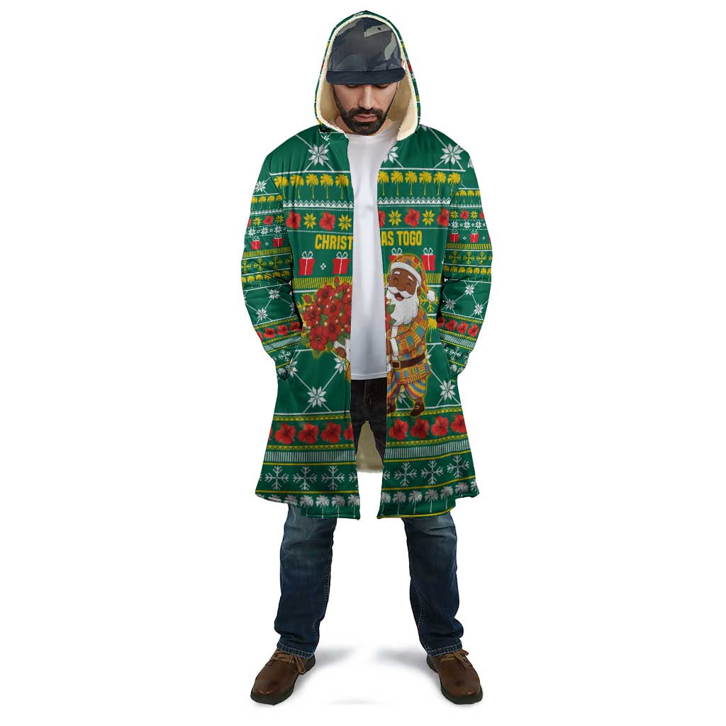 Togo Christmas Cloak with Santa Poinsettia Flower Tree Gifts and African Print Pattern - Wonder Print Shop