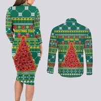Togo Christmas Couples Matching Long Sleeve Bodycon Dress and Long Sleeve Button Shirt with Santa Poinsettia Flower Tree Gifts and African Print Pattern - Wonder Print Shop