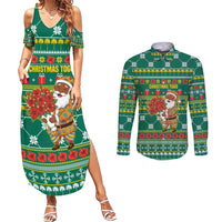 Togo Christmas Couples Matching Summer Maxi Dress and Long Sleeve Button Shirt with Santa Poinsettia Flower Tree Gifts and African Print Pattern - Wonder Print Shop