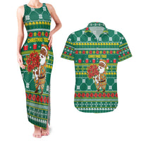 Togo Christmas Couples Matching Tank Maxi Dress and Hawaiian Shirt with Santa Poinsettia Flower Tree Gifts and African Print Pattern - Wonder Print Shop