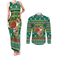 Togo Christmas Couples Matching Tank Maxi Dress and Long Sleeve Button Shirt with Santa Poinsettia Flower Tree Gifts and African Print Pattern - Wonder Print Shop