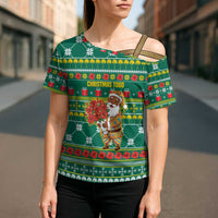Togo Christmas Cross Shoulder Shirt with Santa Poinsettia Flower Tree Gifts and African Print Pattern - Wonder Print Shop