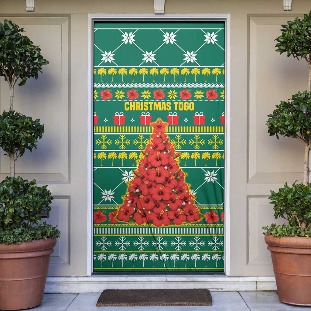 Togo Christmas Door Cover with Santa Poinsettia Flower Tree Gifts and African Print Pattern - Wonder Print Shop
