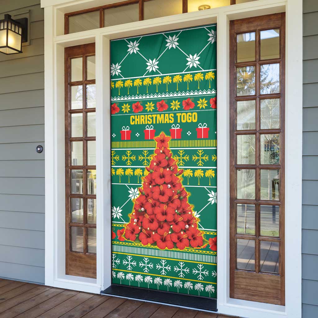 Togo Christmas Door Cover with Santa Poinsettia Flower Tree Gifts and African Print Pattern - Wonder Print Shop