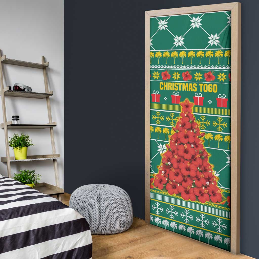 Togo Christmas Door Cover with Santa Poinsettia Flower Tree Gifts and African Print Pattern - Wonder Print Shop