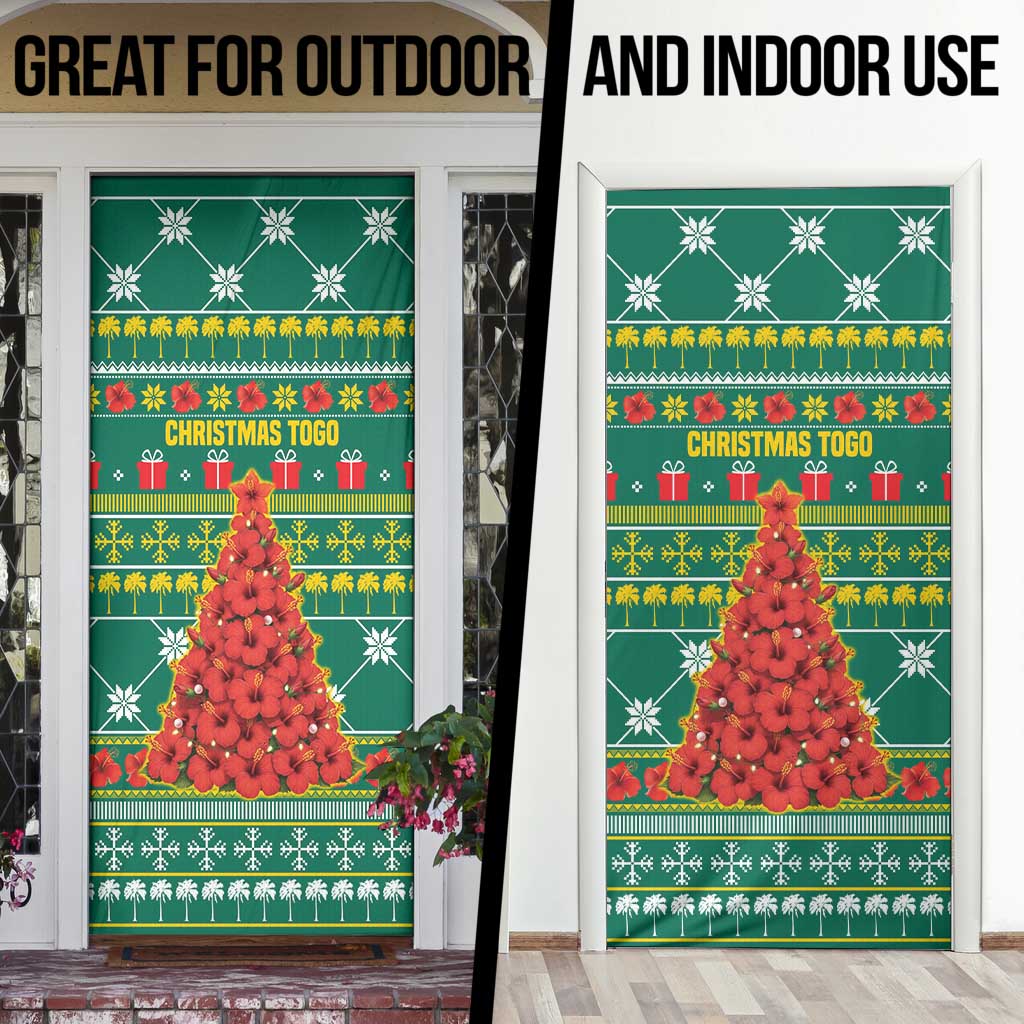 Togo Christmas Door Cover with Santa Poinsettia Flower Tree Gifts and African Print Pattern - Wonder Print Shop