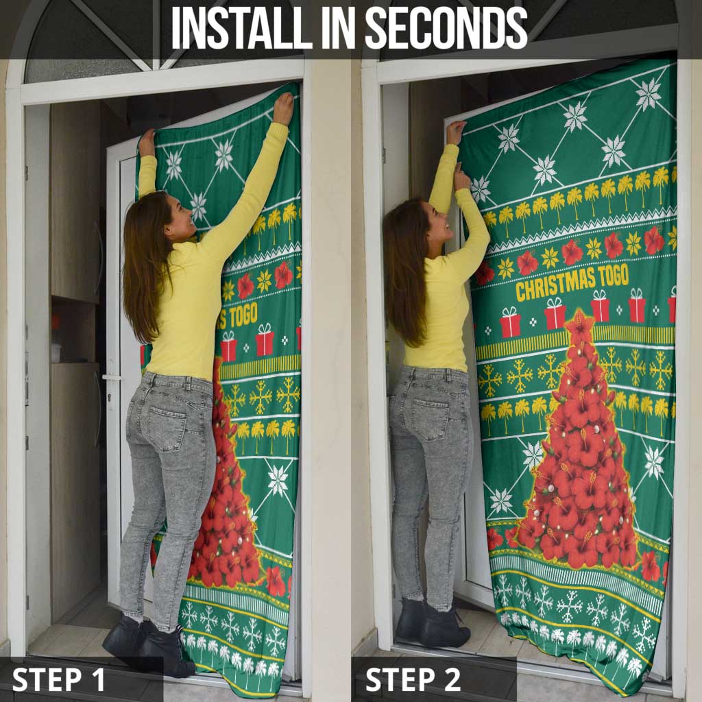 Togo Christmas Door Cover with Santa Poinsettia Flower Tree Gifts and African Print Pattern - Wonder Print Shop