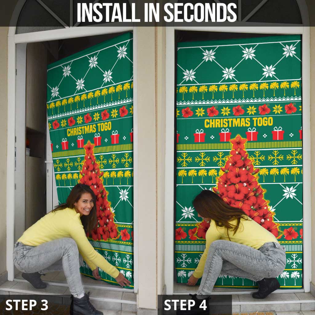 Togo Christmas Door Cover with Santa Poinsettia Flower Tree Gifts and African Print Pattern - Wonder Print Shop