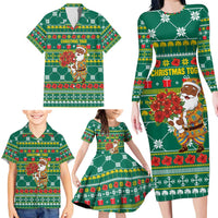 Togo Christmas Family Matching Long Sleeve Bodycon Dress and Hawaiian Shirt with Santa Poinsettia Flower Tree Gifts and African Print Pattern - Wonder Print Shop