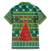 Togo Christmas Family Matching Long Sleeve Bodycon Dress and Hawaiian Shirt with Santa Poinsettia Flower Tree Gifts and African Print Pattern - Wonder Print Shop
